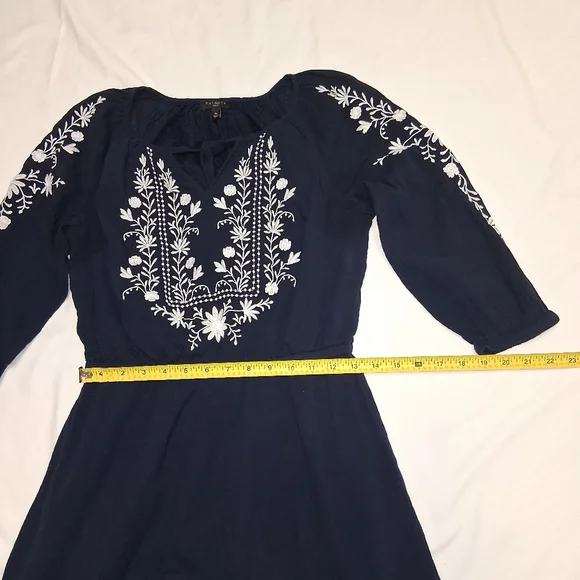 Talbots Dark Blue Dress with White Floral Embroidery Size Sp Made INDIA - Picture 6 of 14